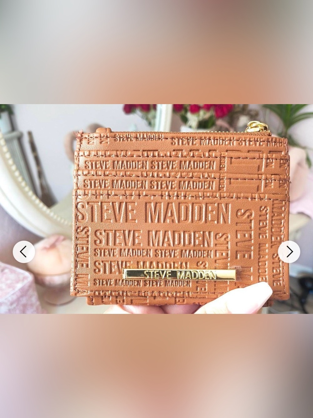 Steve Madden Bhaydan Card Case Wallet. Cognac/Gold.